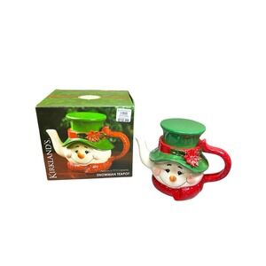 Snowman Teapot Kirklands Potter Glazed Pottery Christmas Winter Teapot New